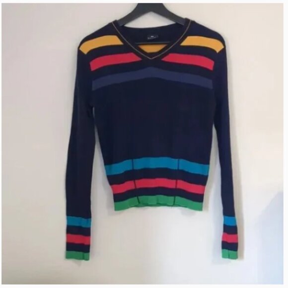 Paul Smith size small cotton v-neck striped multicolor sweater in good shape - Picture 1 of 4